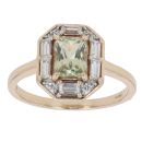9ct Yellow Gold Green Gemstone and Cubic Zirconia Cluster Ring