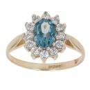 9ct Yellow Gold Blue Topaz and Cubic Zirconia Cluster Ring