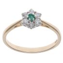 9ct Yellow Gold 0.10ct Diamond and Emerald Cluster Ring