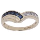 9ct Yellow Gold Cubic Zirconia and Sapphire Wishbone Ring