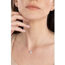 Silver Platinum Plated Sky Blue Topaz Round Lab Grown Diamond Halo Necklace