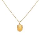 9ct Yellow Gold 0.03ct Diamond And Yellow Opal Pendant And Chain 16"