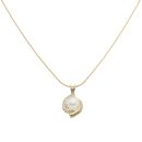 14ct Yellow Gold 0.20ct Baguette Cut Diamond And Pearl Pendant And Chain 18"