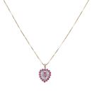 9ct Yellow Gold 0.02ct Diamond and Ruby Cluster Heart Pendant and Chain 20"