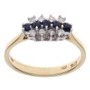 18ct Yellow Gold 0.15ct Diamond and Sapphire Three Row Cluster Ring