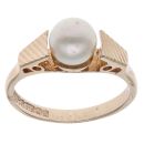 9ct Yellow Gold Patterned Pearl Solitiare Ring