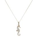 9ct Yellow Gold Cubic Zirconia and Created Sapphire Seahorse Pendant and Curn Chain 18"