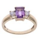 9ct Yellow Gold Amethyst and Cubic Zirconia Three Stone Ring