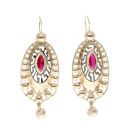 14ct Yellow Gold Large Red Stone Set Drop Earrings
