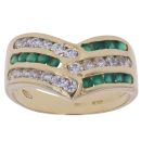 18ct Yellow Gold Cubic Zirconia and Emerald Triple Row Wishbone Ring