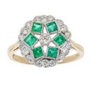 18ct Yellow Gold Diamond And Emerald Vintage Cluster Ring