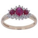 9ct Yellow Gold 0.16ct Diamond And Created Ruby Cluster Ring