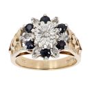 9ct Yellow Gold Sapphire And 0.05ct Diamond Cluster Ring