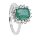 18ct White Gold Diamond and Emerald Cluster Ring by Anya Belle