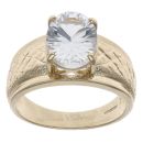 9ct Yellow Gold Patterned Cubic Zirconia Single Stone Ring