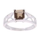 9ct White Gold Solitaire Smokey Quartz Stone Ring