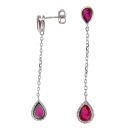 Silver Red and White Cubic Zirconia Drop Earrings