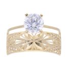 14ct Yellow Gold Cubic Zirconia & Filigree Band Ring