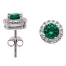 Silver Green Gemstone and Cubic Zirconia Cluster Stud Earrings By Icesia