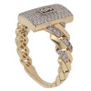 14ct Yellow Gold Monaco Edge Alternate Pave Link Cubic Zirconia Signet Ring