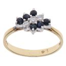 18ct Yellow Gold 0.15ct Diamond and Sapphire Three Row Cluster Ring