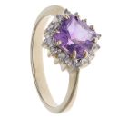 9ct Yellow Gold 0.15ct Diamond and Amethyst Cluster Ring