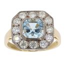 18ct Yellow Gold Diamond And Aquamarine Vintage Style Cluster Ring