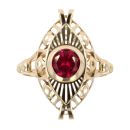 14ct Yellow Gold Red Gem Patterned Ring