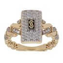 14ct Yellow Gold Monaco Edge Alternate Pave Link Cubic Zirconia Signet Ring