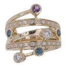 14ct Yellow Gold 0.70ct Brilliant Cut Diamond, Amethyst and Blue Gemstone Fancy Ring