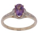 9ct Yellow Gold 0.05ct Diamond and Amethyst Single Stone Ring