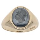 9ct Yellow Gold Hematite Engraved Roman Head Signet Ring