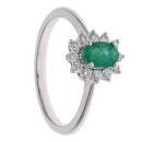 18ct White Gold 0.22ct Diamond and Emerald Cluster Ring