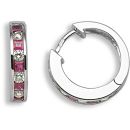 18ct White Gold Diamond 0.21ct Ruby 0.43ct Hoop Earrings