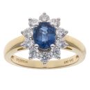 18ct Yellow Gold 0.68ct Brilliant Cut Diamond and Sapphire Cluster Ring