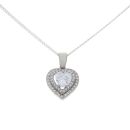 Silver Cubic Zirconia Heart Cluster Pendant And Chain 18"