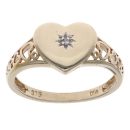 9ct Yellow Gold 0.01ct Diamond Heart Signet Ring