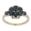 9ct Yellow Gold 0.02ct Diamond and Sapphire Cluster Ring