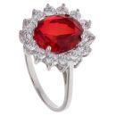 Silver Red Gemstone and Cubic Zirconia Cluster Ring By Icesia