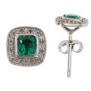 9ct White Gold 0.10ct Diamond and Created Emerald Earrings