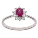 18ct White Gold 0.25ct Diamond and Ruby Cluster Ring