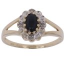 9ct Yellow Gold 0.05ct Diamond and Sapphire Cluster Ring