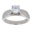 Silver Cubic Zirconia Solitaire Pave Shoulders Ring by Icesia