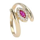 14ct Yellow Gold Child's Cubic Zirconia & Red Gemstone Twist Ring