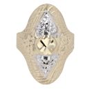 14ct Yellow and White Gold Textured Patterned Oval Ring