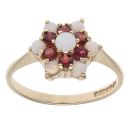 9ct Yellow Gold Garnet and Opal Cluster Ring