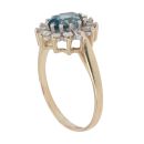 9ct Yellow Gold Blue Topaz and Cubic Zirconia Cluster Ring