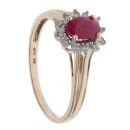 9ct Yellow Gold 0.10ct Diamond and Ruby Cluster Ring