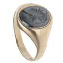 9ct Yellow Gold Hematite Engraved Roman Head Signet Ring