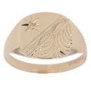 9ct Yellow Gold 0.05ct Diamond Patterned Signet Ring